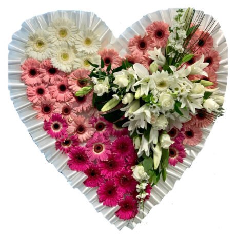 Pink Gerberas and White Lilies Heart Asian and Chinese funeral wreath