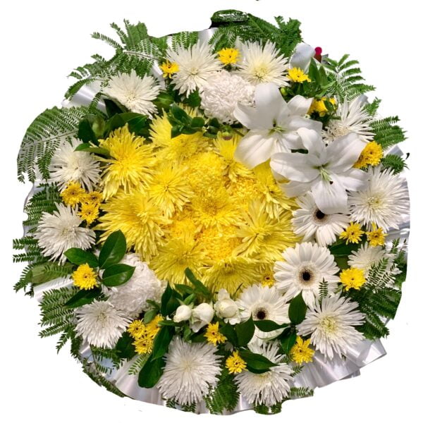 White and Yellow Gerberas Round Asian and Chinese Funeral Wreath