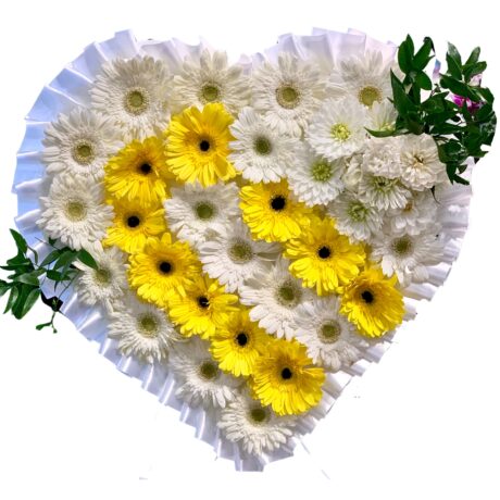 White and Yellow Gerberas Heart Asian and Chinese funeral wreath