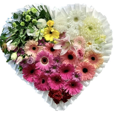 White and Pink Gerberas Heart Asian and Chinese Funeral Wreath