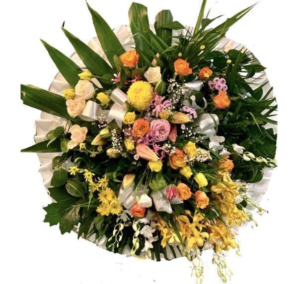 Roses and Singapore Orchids Round Asian and Chinese Funeral Wreath