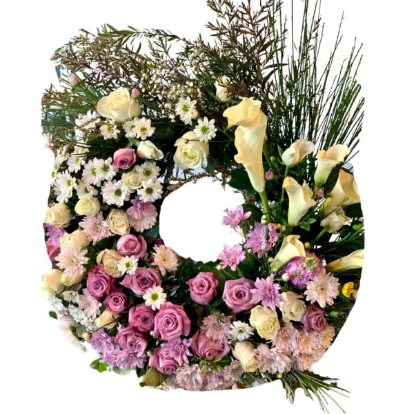 Pink Roses and Arum Lilies Round Funeral Wreath