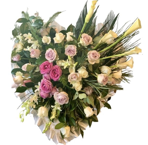 Pink Roses Heart Asian and Chinese funeral wreath