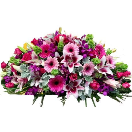 Pink Roses Gerberas and Lilies Funeral Casket Flowers