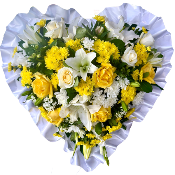 Yellow roses White roses and lilies Heart Asian and Chinese Funeral Wreath