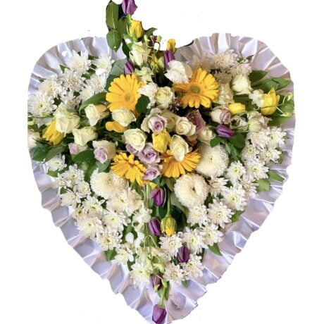 Yellow and White Heart Asian and Chinese Funeral Wreath