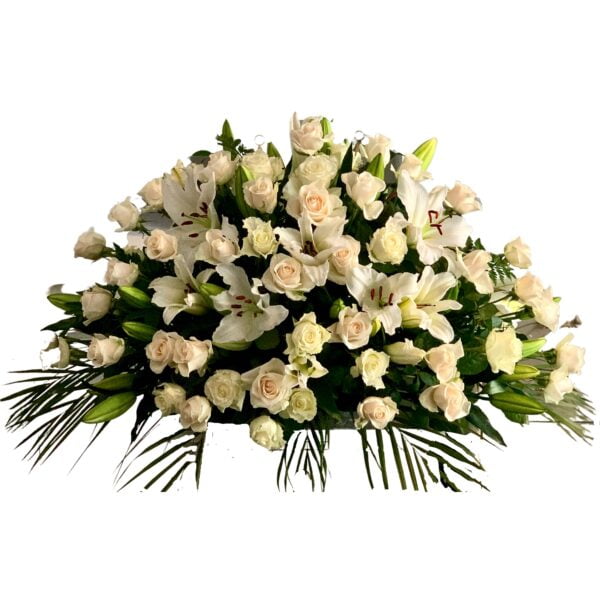 White Lilies and Roses Funeral Casket Flowers