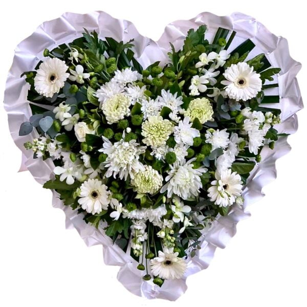 White Gerberas and Chrysanthemums Heart Asian and Chinese funeral wreath