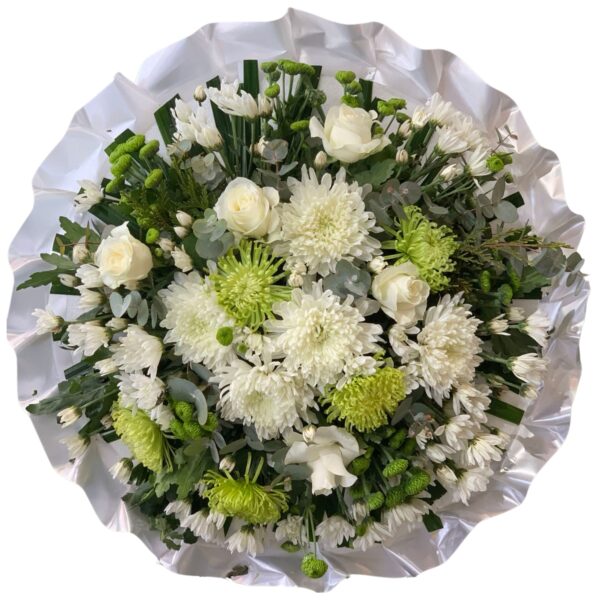 White and Green Chrysanthemums Round Asian and Chinese Funeral Wreath