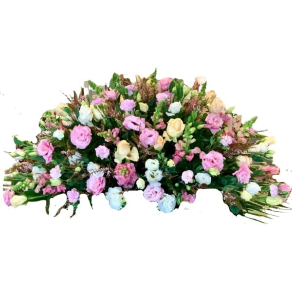 White and Pink Roses Funeral Casket Flowers