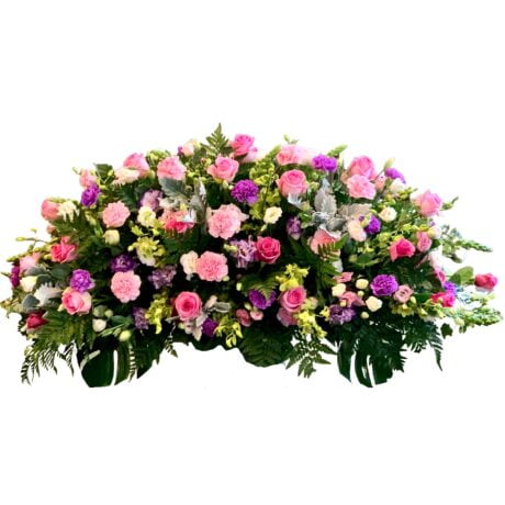 Pink and Purple Funeral Casket Flowers