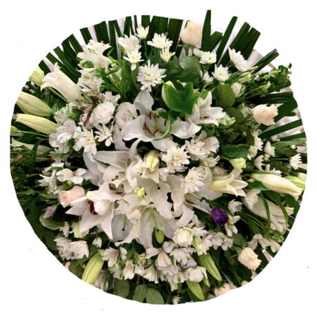 White Lilies and Chrysanthemums Round Asian and Chinese funeral wreath