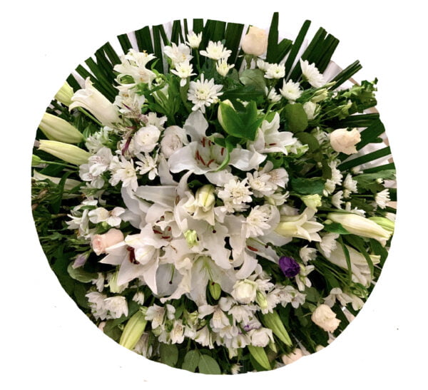White Lilies and Chrysanthemums Round Asian and Chinese funeral wreath