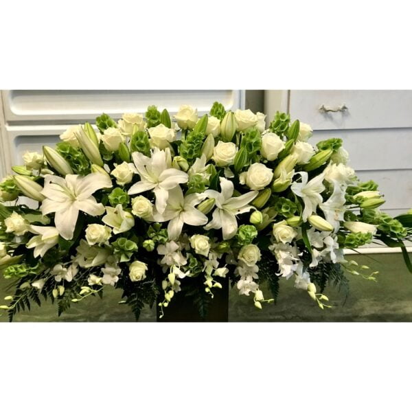 White Lilies and Roses Funeral Casket Flowers