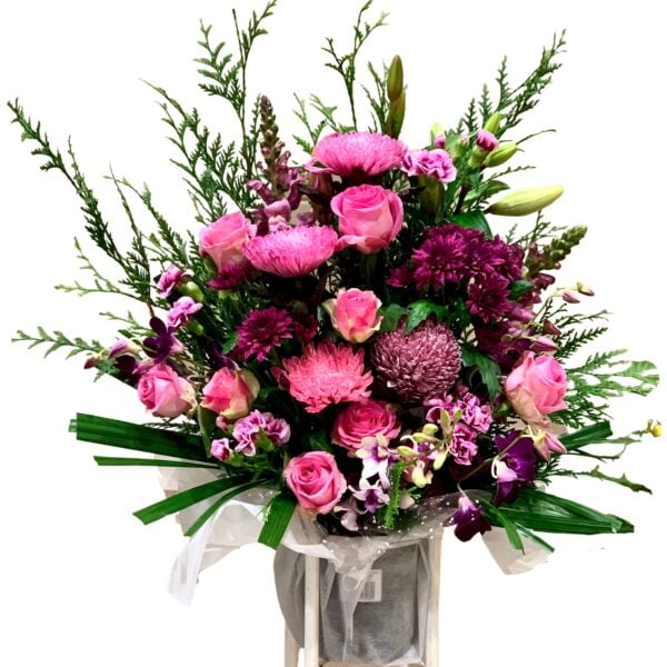 Pink and Red Funeral Flowers Basket