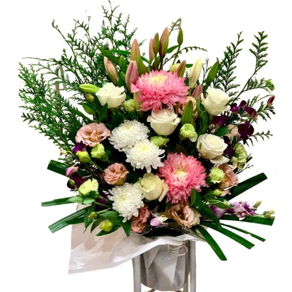 Pink and White Funeral Flower Stand