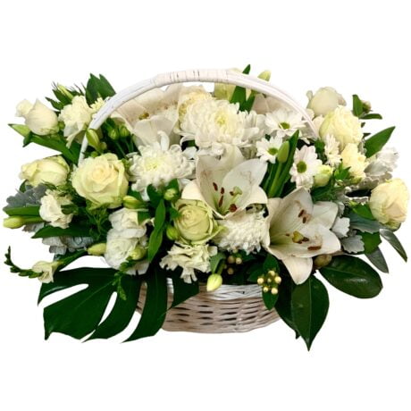 White Sympathy Flowers Basket