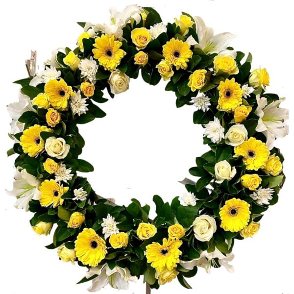 Yellow Theme Round Funeral Wreath