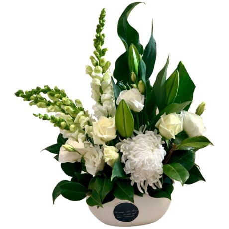White and Green themed Sympathy Flowers in a Vase