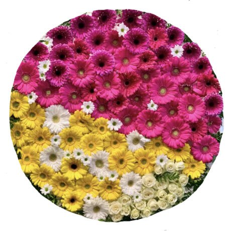 Pink and Yellow Gerberas Round Asian and Chinese Funeral Wreath