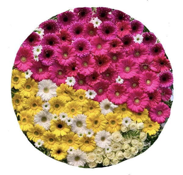 Pink and Yellow Gerberas Round Asian and Chinese Funeral Wreath