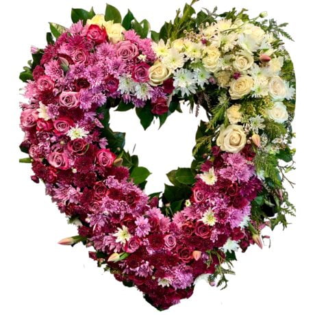 Pink and White Heart Funeral Wreath