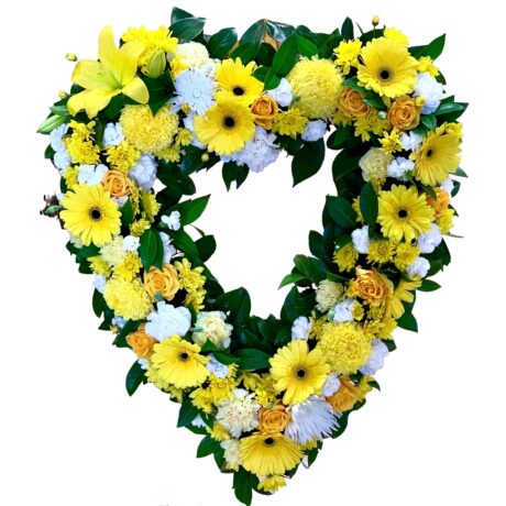 Yellow Heart Funeral Wreath