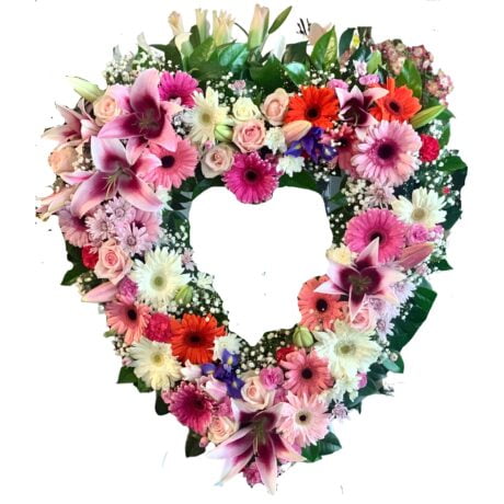 Mixed Colours Heart Funeral Wreath
