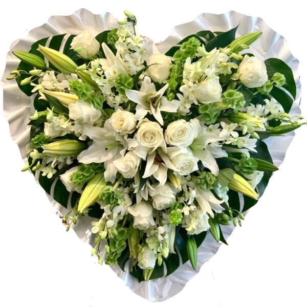 White Roses and Lilies Heart Asian and Chinese funeral wreath