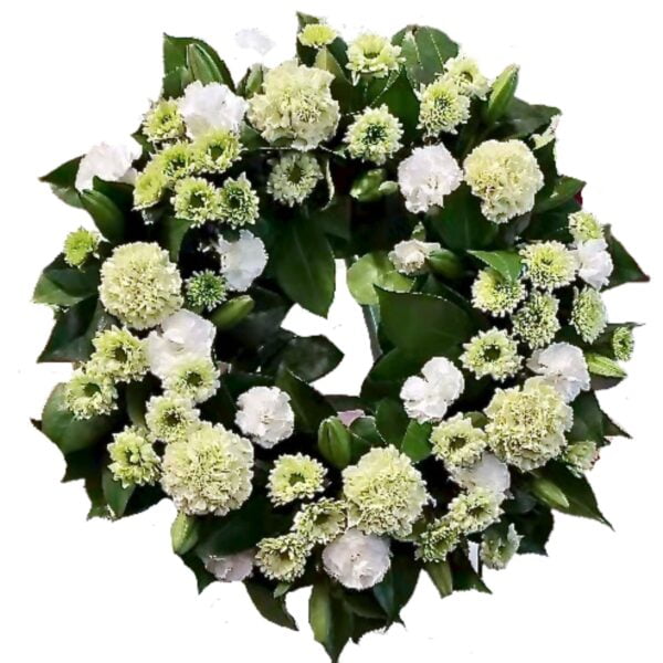 White and Green Round Funeral Wreath