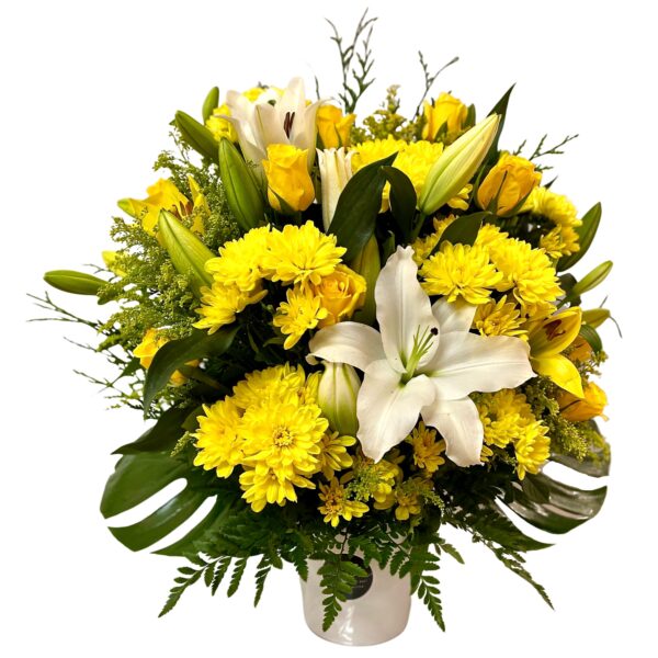 Yellow themed Sympathy Flowers in a Vase