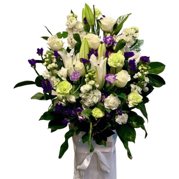 White Roses and Lilies Funeral Flower Stand