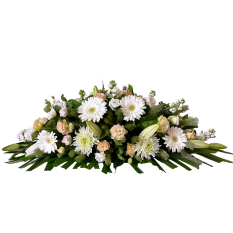 White Gerberas and Pink Roses Funeral Casket Flowers