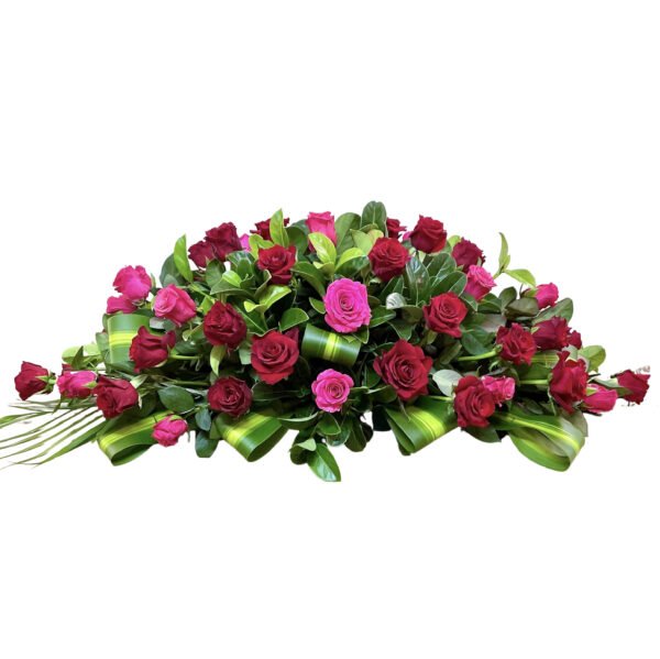 Pink and Red Roses Funeral Casket Flowers