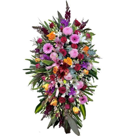 Pink Red and Orange Oval Funeral Wreath