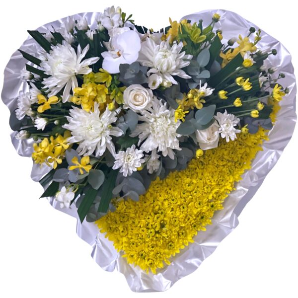 White and Yellow Heart Asian and Chinese funeral wreath
