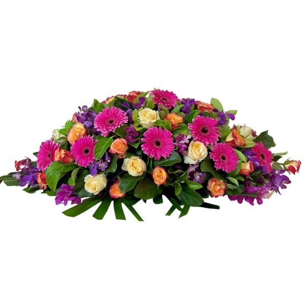 Pink Orange and White Funeral Casket Flowers