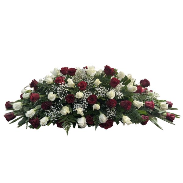 Red and White Roses Funeral Casket Flowers