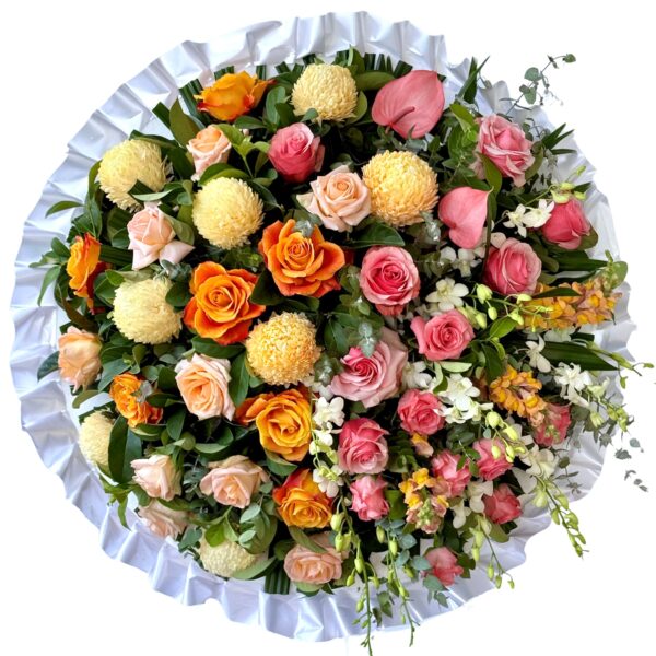 Roses and Chrysanthemums Round Asian and Chinese funeral wreath