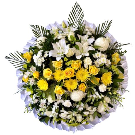 Roses Chrysanthemums Lilies Singapore Orchids Round Asian and Chinese funeral wreath