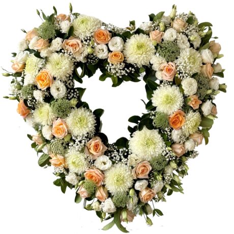 Chrysanthemums and Roses Heart Funeral Wreath