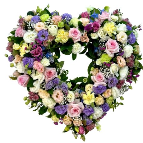 Roses Lisianthus Heart Funeral Wreath