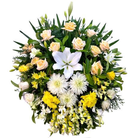 Roses Lilies Chrysanthemums Round Asian and Chinese Funeral Wreath