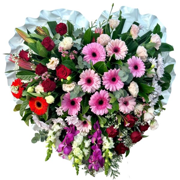 Roses Gerberas Heart Asian and Chinese Funeral Wreath